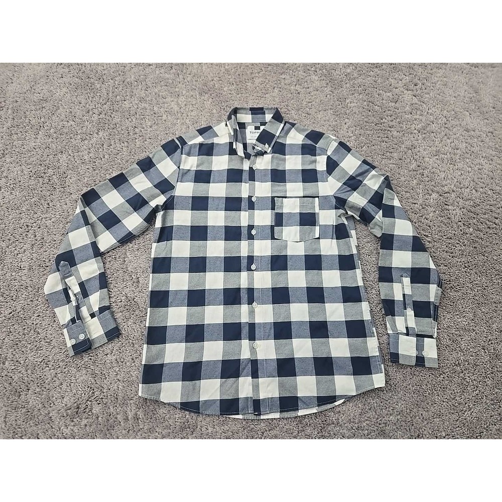 Topman Button Up Shirt Mens Small Check Long Sleeve Chest Pocket Preppy Casual